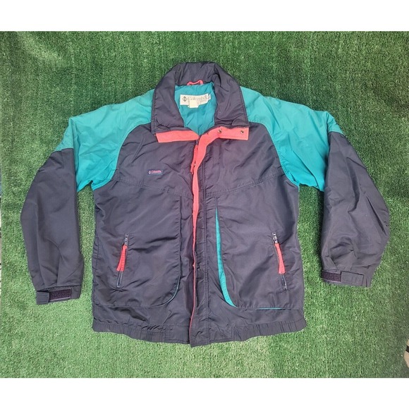 Vintage Mens Columbia Powder Keg Jacket Large Teal Blue Coat - Picture 2 of 10
